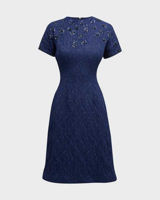 Sequined Floral Jacquard Midi Dress